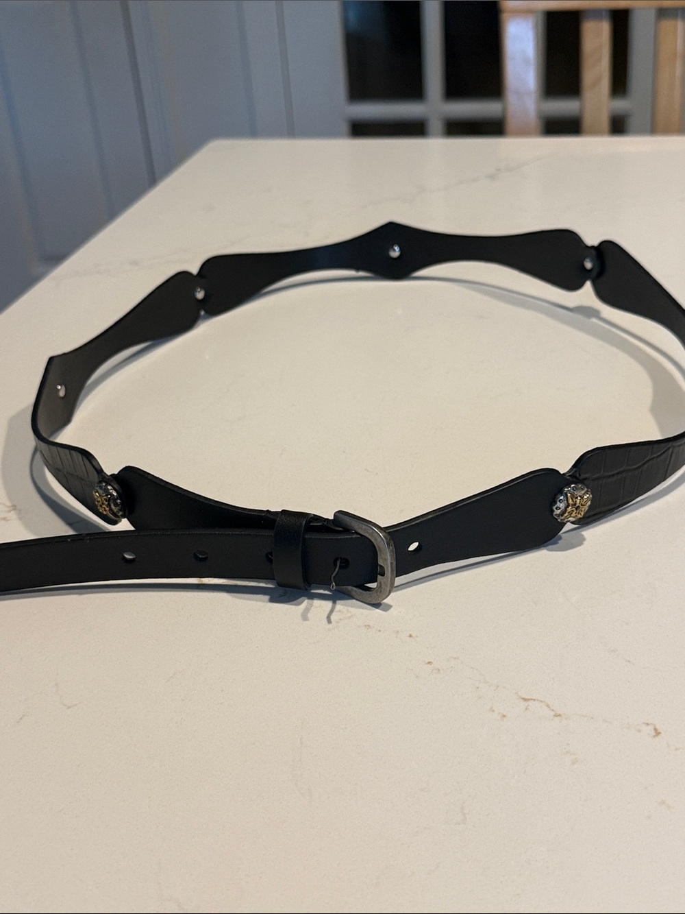 Black Decorative Women's Waist Belt with Gold Accent